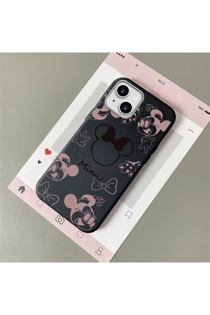 iPhone 14 Plus/15 Plus Compatible Leather Texture Anti-Fall Soft Silicone Phone Case Minnie