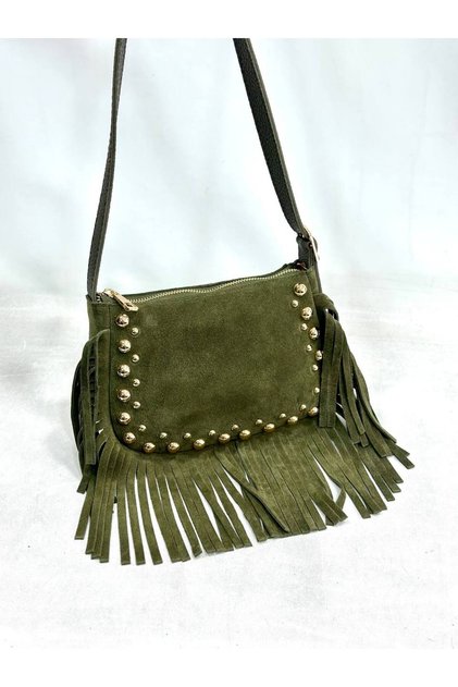 Mesbag Women's Bag Genuine Suede Leather with Tassel and Staple Detail