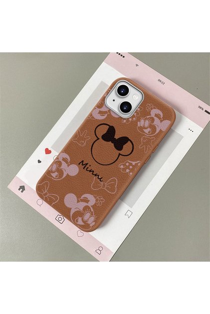 iPhone 13/14 Compatible Leather Texture Anti-Fall Soft Silicone Phone Case Minnie