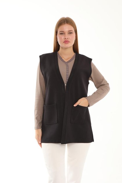 Steel Knitted Stone Printed Buttoned Mother Vest 2409
