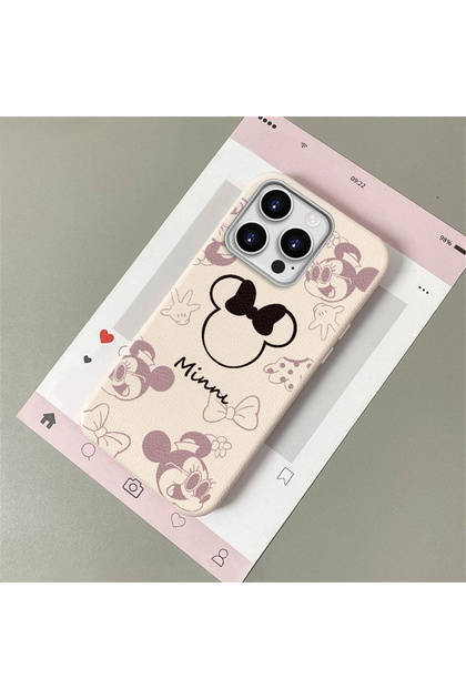 iPhone 16 Pro Max Compatible Leather Texture Anti-Fall Soft Silicone Phone Case Minnie