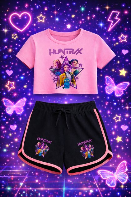 K-Pop Demon Hunters Huntirx Printed Crop-Shorts Set