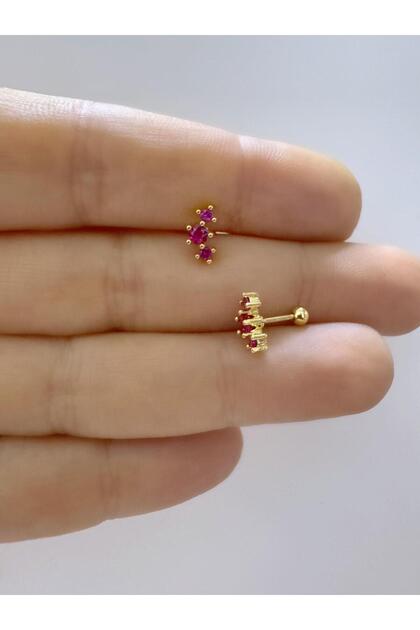 1 ADET BORDO ZİRKON TAŞLI TRAGUS HELİX LOBE UYUMLU PİERCİNG