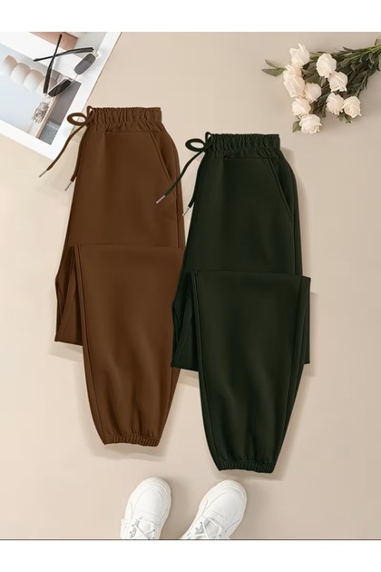 Unisex Black Brown 2-Piece Wide Cut High Waist Elastic 3-Strap Thick Sweatpants Jogger 2 Pieces