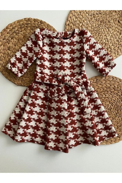 Red Children's Dress with Goose Feet Pattern