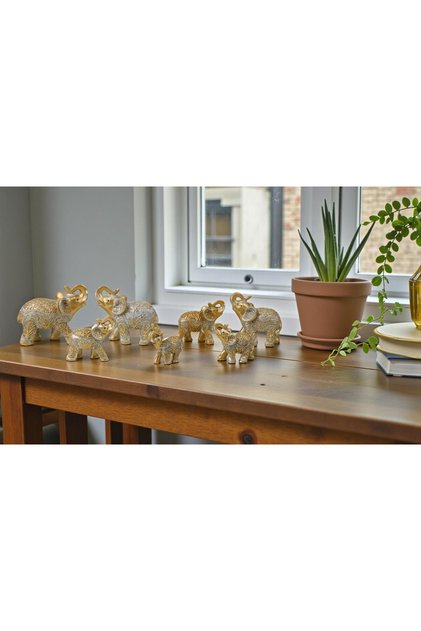 Lüks İşlemeli Feng Shui 7’li Bereket Fil Biblo Seti Dekoratif Ev Ofis & Yılbaşı Hediyesi Model 1
