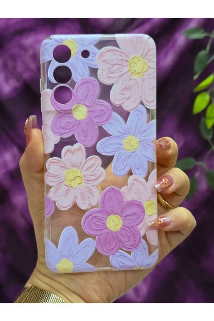 Samsung Galaxy S21 Fe Compatible Pastel Colored Flowers Patterned Transparent Phone Case