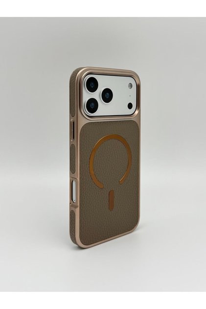 Luxury Vegan Leather MagSafe Case - Electroplated Metal Frame &Lens Protection for iPhone 17 Pro