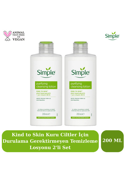 Kind to Skin Hassas Ciltler Arındırıcı Durulama Gerektirmeyen Makyaj Temizleme Losyon 200ML 2'li Set