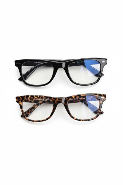 2-Piece Blue Light Protective Glasses Optical Compatible Set Wayfarer Leopard and Black