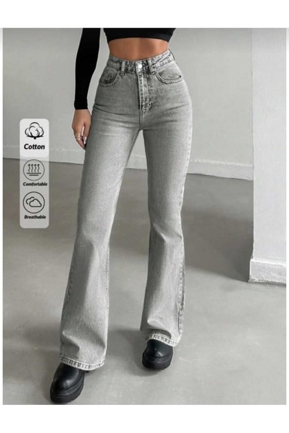 Yüksekbel Likralı Ispanyol Paça Jeans