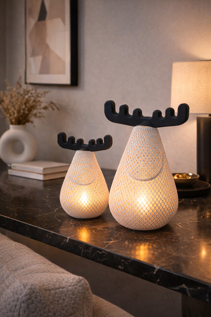 Dekoratif Geyik Led Işık Seti 2’li | 16 cm & 22 cm | Modern Tasarım | Ortam Aydınlatması