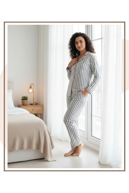 Alperi Boydan Buttoned Seasonal Long Sleeve Shirt Pajama Set