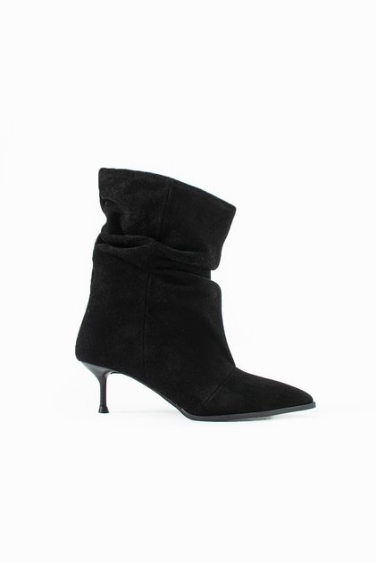 Sirena Black Suede Genuine Leather Heeled Boots