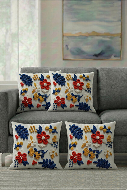 Embroidery Knit Patterned 3D Digital Printed Autumn Themed Leaf 4-Piece Digital Printed Throw Pillow Cover