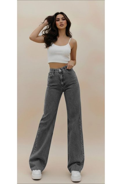 Lissa 90's Stretch Fabric Casual Smoked Snow Women's Super High Waist Wide Leg Denim Jeans Boyfit