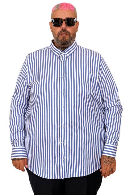 Modna XL plus size muška satenska košulja Prugasto 20399