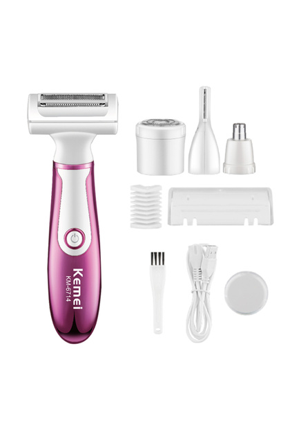 KM-6714 4-in-1 Women's Electric Shaver Set - Painless Body, Bikini & Eyebrow Trimmer