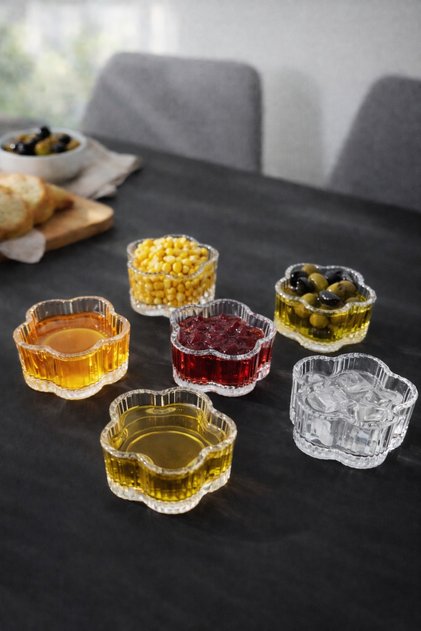 Modern Çiçek Form Cam Sosluk ve Sunum Kaseleri – 6 Parça