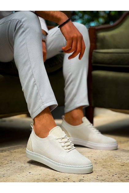 Kb101 Men's Casual Lace-Up Knitwear Sports Sneaker Shoes Tbt - White
