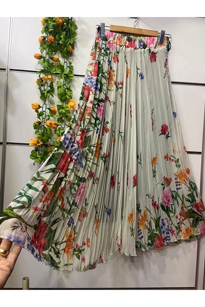 Patterned Chiffon A-Line Skirt Lined