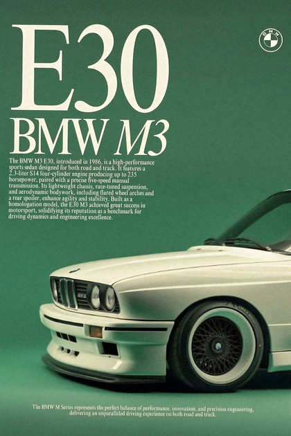 Retro Ahşap Bmw E30 Poster 20x30