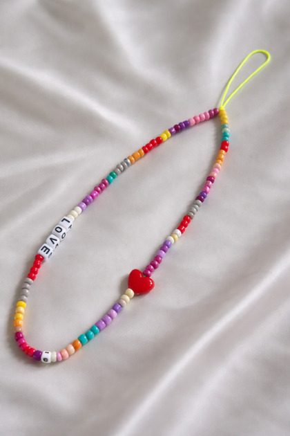 Colorful Love Written Red Heart Detail Phone Strap Phone Lanyard Charm