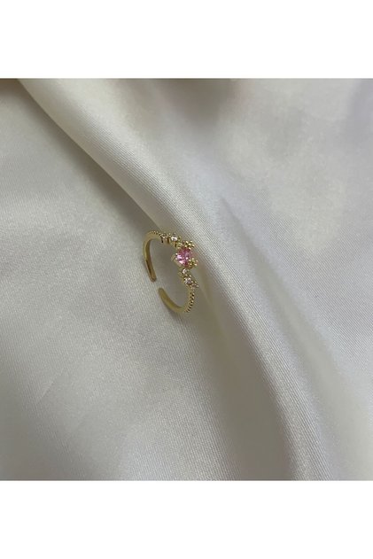 Gold Color Pink Zircon Stone Wave Shape Adjustable Elegant Women Ring