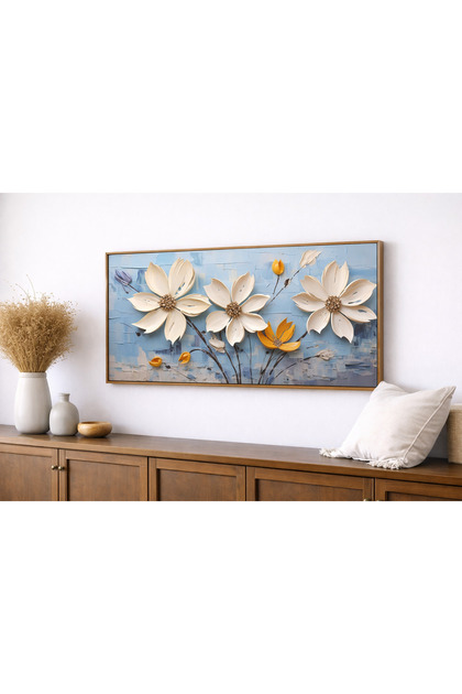 One Piece Real Wood Horizontal Panorama Framed Painting Flower Dream