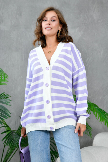 Women's Ankle Skirt and Bands Corded Fabric Line Patterned Knitwear Cardigan 214201