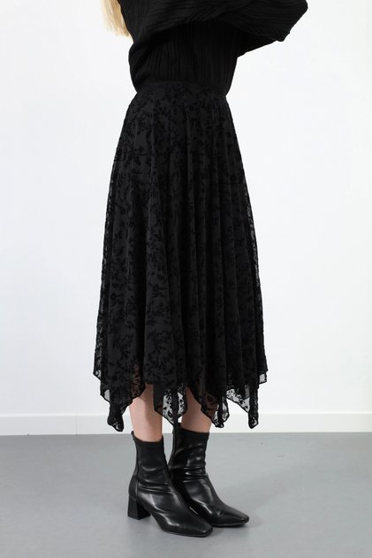 Women's Black Lined Asymmetrical Cut Premium Skirt