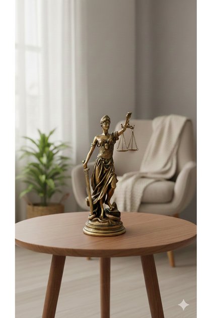 Dekoratif Adalet Tanrıçası ve Adalet Terazisi Heykel Themis Biblo (35cm Büyük Boy)