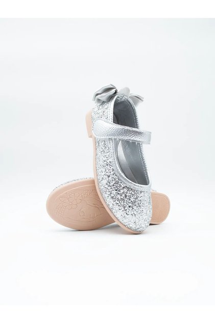 Girl's Silver Glitter Orthopedic Non-Slip Sole Velcro Ballerina Shoes