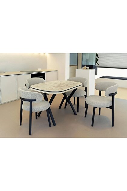 Avenza living GOFRET MASA POLO SANDALYE MUTFAK SETİ (4 SANDALYE +