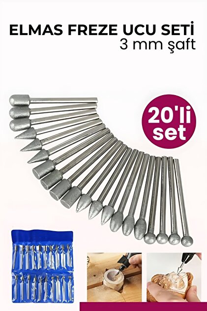 Transformacion 20 Parça Profesyonel Elmas Freze Ucu Seti - 3mm