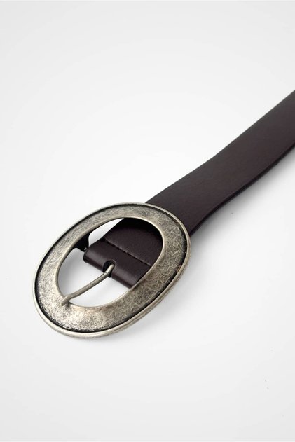 Vintage Faux Leather Belt with Antique Buckle Detail