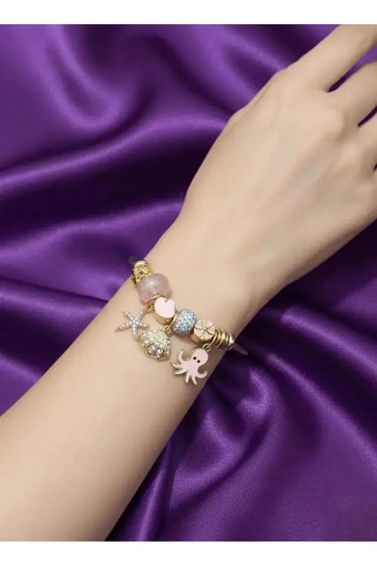 316L Tarnish Free Steel Wire Wrap Bracelet Zircon Stone Gold Color Pink Octopus Charm Bracelet