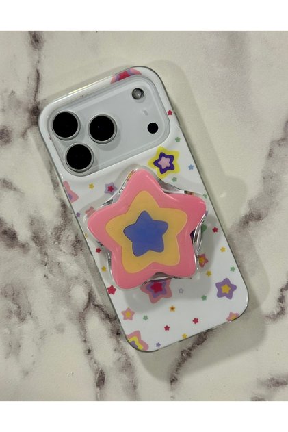 Iphone 16 Pro Max (6.9 inç) Uyumlu Stant Olabilen Popsocketli Desenli Slım Lux Magsafe Kılıf