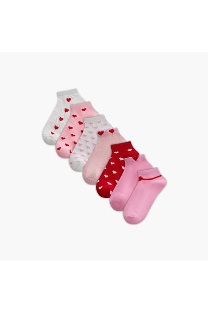 Heart Print Ankle Length Socks - Set of 7