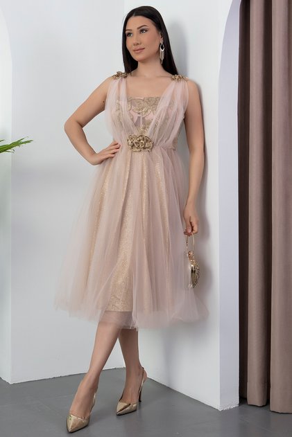 Rochie de seară cu detalii din tul, Y-1039
