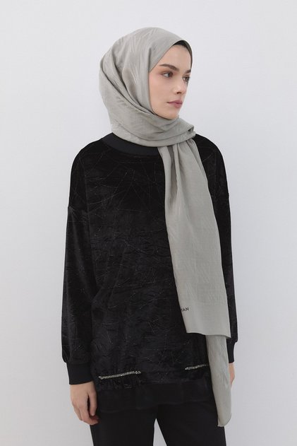 Pırıltı Kadife ve Kumaş Mixli Tunik Siyah