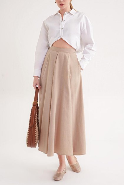 Bej Godeli midi boy etek 81272