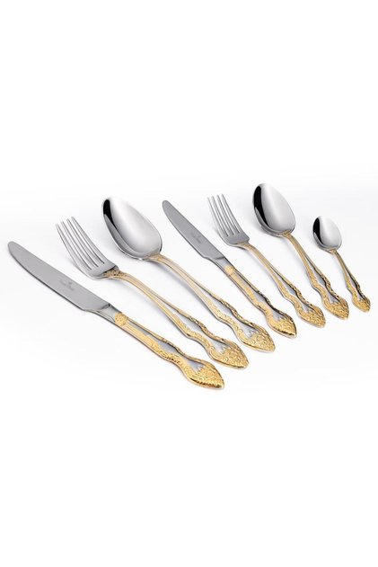 Vienna Gold Decorated 6-Person 42-Piece Stainless Steel Cutlery Set with Box