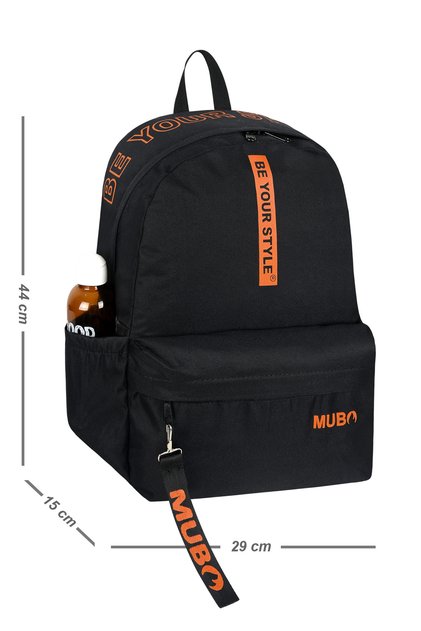 Unisex Black Orange Large Volume Backpack Suitable for Daily and School Use