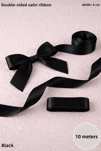 Black Satin Ribbon 4 cm 10 Meters - Bohça, Nikah, Nişan, Çeyiz, Hediye, Süsleme, Doğum Günü, Parti