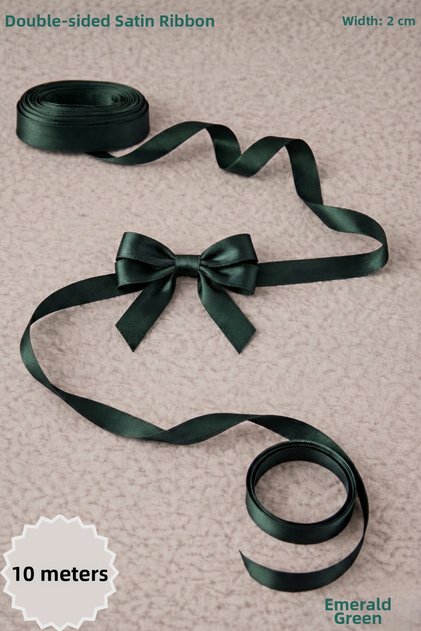 Emerald Green Satin Ribbon 2 cm 10m - Bohça, Nikah, Nişan, Çeyiz, Hediye, Süsleme, Doğum Günü, Parti