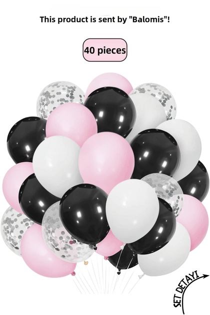 40 Pieces Pink Black White Transparent Balloon Set Suitable for Modern Party Concept 11 Inch Birthday Decoration