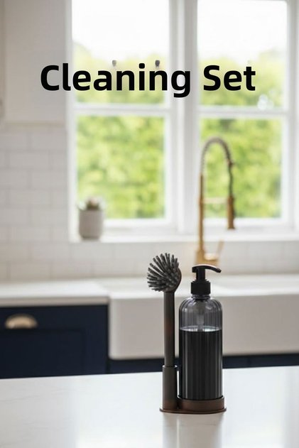 Multi-Purpose Cleaning Brush and Soap Dispenser, Cleaning Set, Detergent Dispenser and Brush Set