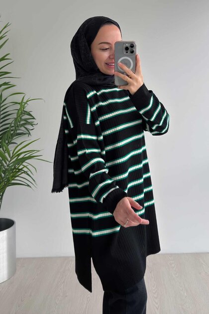 Lady Hijab Knitwear Tunic - Black/Green
