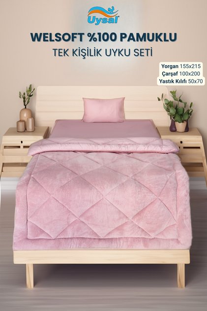 WELSOFT AKFİL TEK KİŞİLİK UYKU SETİ 155x215 PUDRA